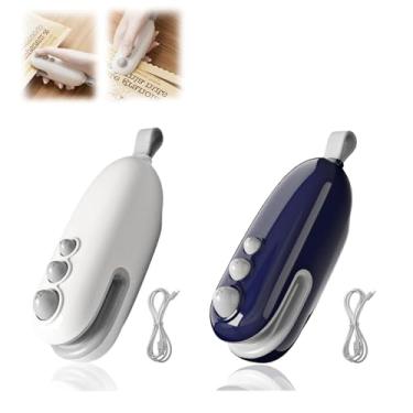 Imagem de 2 PCS Mini Bag Sealer,2 em 1 USB Rechargeable Heat Sealer com Cutter e Magnet,Máquina Portable de Redealer para Chip Plastic Bags Food Snacks Storage,Ferramenta de Seal Heat Sealer Handheld