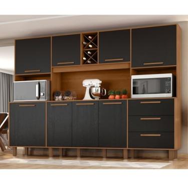 Imagem de Kit Apollo - Armario para Cozinha Mdp 8 Portas 3 Gavetas Cinamomo/Preto