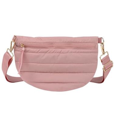 Imagem de Dealkion Bolsa tiracolo acolchoada para mulheres, puffer, pochete tipo pochete inchada, cinto de peito, bolsa de ombro para mulheres, rosa