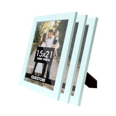 Imagem de Kit 3 Porta Retrato 15x21 A5 Com Vidro Fotos Moldura Aparador Decoração Quadro (Branco)