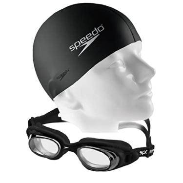 Imagem de Kit Natação Speedo Óculos Tornado Adulto + Touca Flat Silicone Lentes Proteção UV e Antiembaçante (óculos preto/cristal)