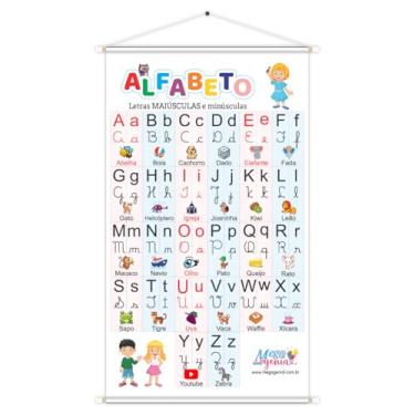 Imagem de Banner Alfabeto Minúsculas e Maiúsculas Pedagógico Escolar Didático 60cm x100cm Impressão Digital Lona 280g