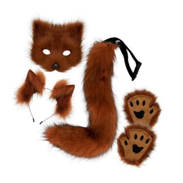 Imagem de Fiocias Conjunto de Máscara E Cauda Therian, Decoração, Máscara de Gato Fofa para Baile de Máscaras de Natal E Feriados, Castanho avermelhado