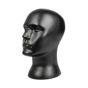 Imagem de menolana Cabeça de manequim masculino, modelo de exibição de perucas, chapéus versáteis, suporte para perucas, cabeça de manequim careca para loja de, Preto Fosco