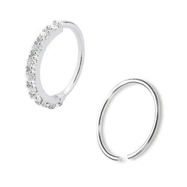 Imagem de Kit Piercings Argola Cravejada e Lisa Prata 925 7mm Nariz - ForGift St