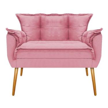 Imagem de Kit Namoradeira e Puff Opala Base Giratória de Madeira Suede Rosa Bebê