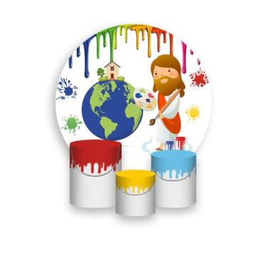 Imagem de Painel De Festa Redondo 1,50x1,50 + Trio De Capas Cilindro - Jesus Pin