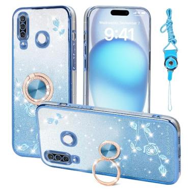 Imagem de Nouxwerx Capa para celular Huawei P30 Lite, capa para Nova 4E capa fofa TPU macia fina rosa para meninas e mulheres com alça de suporte de anel para P30 Lite (azul)