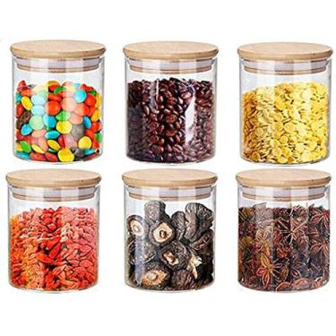 Imagem de Kit 6 Potes De Vidro Hermetico Tempero Tampa De Bambu 300ml - Offerbes