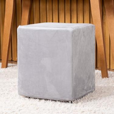 Imagem de Capa de Puff Quadrado Avulsa Lisa Ajustável com Elástico - Tecido Veludo Suede Decoração Banquinho Luxo Para Sala Quarto Pufe Banco Protetor Banqueta Centro (Cinza)