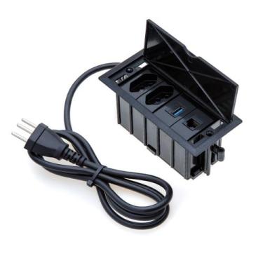 Imagem de Caixa De Tomada 4 Blocos 2 Tom 20A 1USB dados 1 RJ-45 CAT5e - CONNECT 