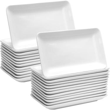 Imagem de Irenare 16 peças de pratos retangulares de salada de 20 cm pratos de sobremesa de porcelana retangular branca bandeja de servir aperitivos travessas de porcelana retangular para jantares de sushi de