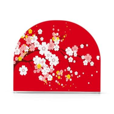 Imagem de Suporte de guardanapo de flor de cerejeira vermelha árvore japonesa para mesas porta-guardanapos de coquetel de papel para cozinha e jantar, dispensador de guardanapo de jantar acrílico para