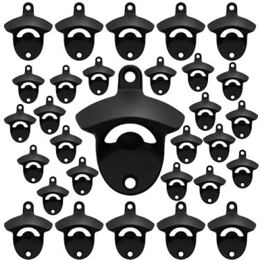 Imagem de Luwanburg 30 peças de abridor de cerveja preto montado na parede, abridor de tampa de garrafa DIY montado em placa de madeira inoxidável