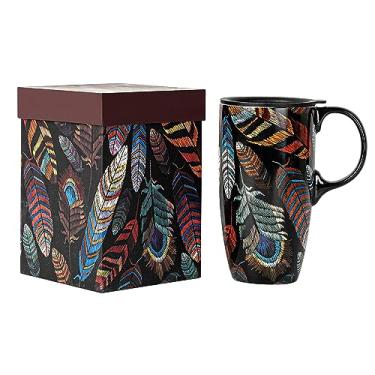 Imagem de DUSVALLY Caneca de café de cerâmica, xícara de chá de 500 ml, caneca de porcelana fofa com alça e caixa de cor, pena