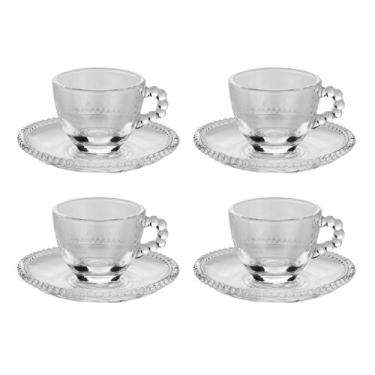 Imagem de Jogo 4 xícaras 80ml para café de cristal transparente com pires Pearl 