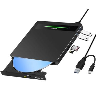 Imagem de NOLYTH Unidade Blu-ray externa 5 em 1: gravador de DVD/CD USB 3.0 e USB-C, leitor de BD com duas portas USB-A e leitores de cartão SD/TF – Compatibilidade perfeita de laptop/PC para Windows, Mac