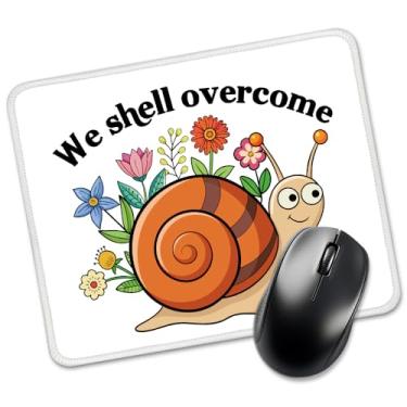Imagem de Juoqg We Shell Overcome Positive Snail Puns Tapete de rato retangular, tapete de rato de caracol engraçado para mesa, tapete de rato de conscientização de saúde mental, presentes para amantes de