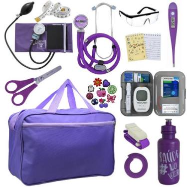 Imagem de Kit Enfermagem Aparelho Pressao Medidor Glicose Esteto Multi PA MED - 
