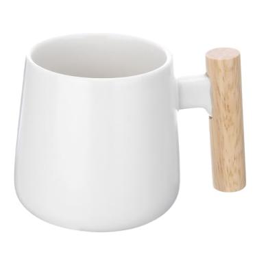 Imagem de HARFINGTON Caneca de café de cerâmica 364 g com cabo de madeira simples canecas de café grandes xícara de chá de cerâmica feita à mão para café com leite e sopa de chá para escritório, casa e