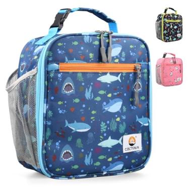 Imagem de Lancheira infantil CaCTOUR, lancheira com isolamento premium para meninas e meninos, bolsa macia, mini cooler, lancheira térmica volta às aulas reutilizável para trabalho, escola piquenique (tubarão)