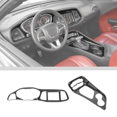 Imagem de JWWY Painel de painel central painel de instrumentos câmbio alavanca de câmbio transmissão painel de engrenagens guarnição apto para 2015-2024+Dodge Challenger acessórios interiores fibra de carbono 2