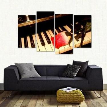 Imagem de Quadro Decorativo Piano E Rosa Mosaico Em Tecido 4 Peças 1 - Wall Fram