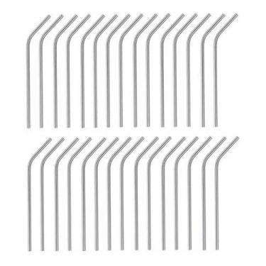 Imagem de Kit 50 Canudo De Aço Inox Curvo Reutilizável 21,5cm E 6mm - oem, Prate