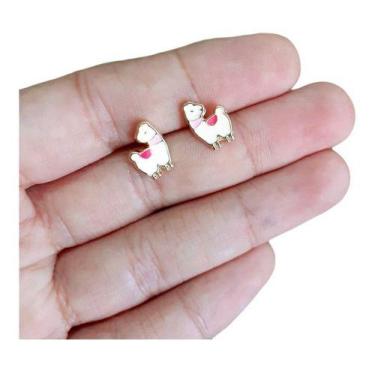 Imagem de Brinco Infantil Lhama Dourado Folheado Ouro 18k Antialérgico - De Cast