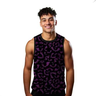 Imagem de Camiseta Algodão Regata Verão Estilo Moda Praia Morcegos Roxo Caverna 
