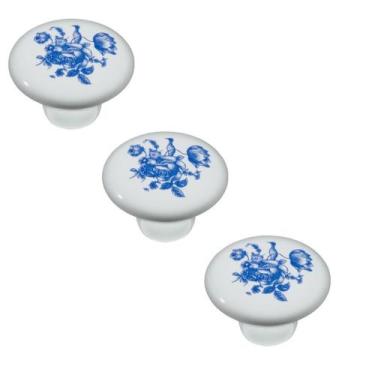 Imagem de Kit 3 puxador italy line ceramica il7068 estampa azul antigo, IL 7068