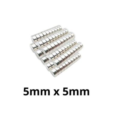 Imagem de Kit 50 Peças Imã Neodímio Disco Magnético N35  5 x 5 mm Super Forte Po