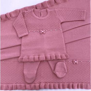 Imagem de Saída de maternidade de menina vestido com barra em tricot 3 peças - D