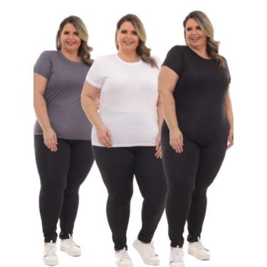 Imagem de Kit 3 Peças - Camiseta Feminina Dry Fit Plus Size Poliester Academia -