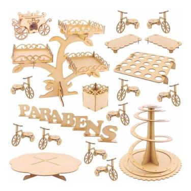 Imagem de Kit Festa Mdf Provençal Arabesco - 28 Peças - Modernarte, Arabesco, Ma