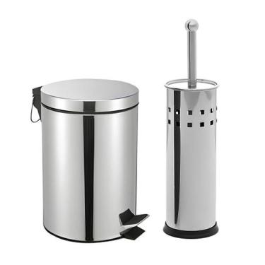 Imagem de Kit Lixeira 5 Litros Inox com Pedal + Escova Sanitária Inox - JFZ