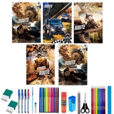 Imagem de Kit 5 Caderno Route Brochurão Capa Dura 96 Folhas+ 36 Itens - Maxima c
