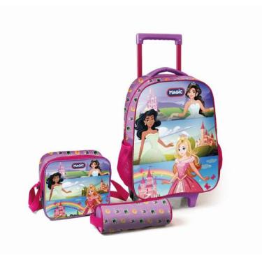 Imagem de Kit Mochila Infantil Escolar com Rodinhas + Estojo e Lancheira Térmica