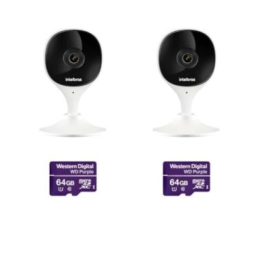 Imagem de 2 Câmeras Wi-Fi com Aúdio e Inteligência Artificial iMx C Intelbras Visão Superwide Branca + 2 SD Purple 64GB