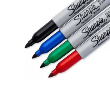 Imagem de Kit 4 Caneta Marcador Permanente Cores Básicas Fine Sharpie, Preto/Azu