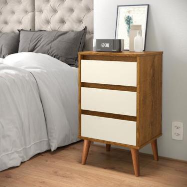 Imagem de Criado Mesa De Cabeceira Retrô Com Gaveta Wood Freijó/Off White - LOJA