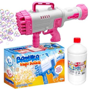 Imagem de Pistola Lança Bolhas de Bolinhas Sabão Automática 32 furos Rosa + Refi