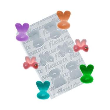 Imagem de Molde de Silicone - 421 4 Cabeças Coelho + Mini Laços Orelha - Flexart