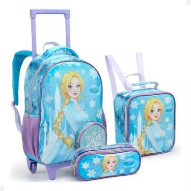 Imagem de Kit Escolar Mochila Rodinha Lancheira Estojo Menina Frozen - SEANITE