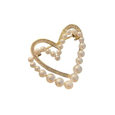 Imagem de Broche de pérola em forma de coração de cristal broche de pérola broche de xaile broche de corpete broche de corpete acessórios de roupas de festa de casamento duplo em forma de coração broche broche