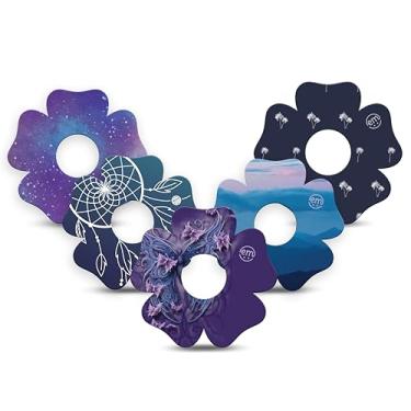 Imagem de ExpressionMed Adesivos CGM para Libre 3 (pacote com 5) - Feito nos EUA, impermeável, não desfia, fitas de sensor CGM pré-cortadas (pacote com variedade Dreamy Escapes – Formato de flor)
