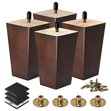 Imagem de WUNMEI Pernas de móveis de madeira, pernas de sofá de 12 cm, pacote com 4, pernas quadradas de substituição para poltronas reclináveis, otomanas, mesas de TV, suportes noturnos