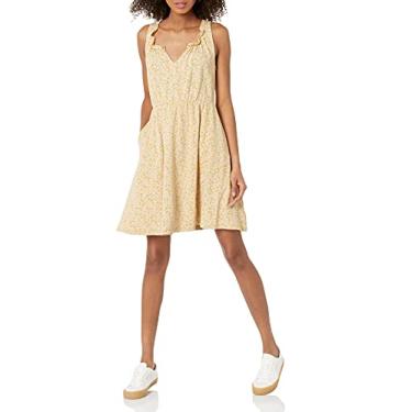 Imagem de Lucky Brand Vestido Babydoll feminino sem mangas com gola dividida, Amarelo multi, XGG