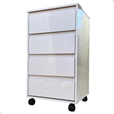 Imagem de Mesa De Cabeceira Gaveteiro 4 Gaverta Escritório Com Rodízios - Mod.0701 (Branco)