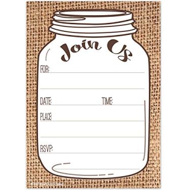 Imagem de Convites de preenchimento rústico com impressão de serapilheira de vidro country - (20 unidades com envelopes) - Todas as ocasiões - aniversário, chá de panela, chá de bebê, chá de casamento, despedida de solteira